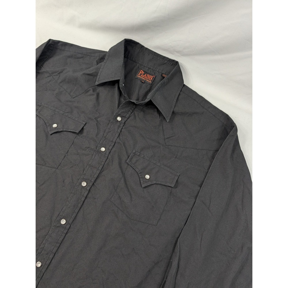 Ely Plains Mens Western Cut Shirt Size XL Black Vintage Pearl Snap Long Sleeve